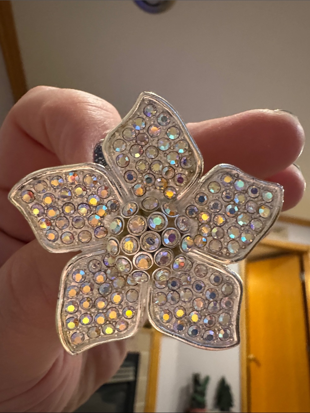 Iridescent Crystal Flower Brooch - Sparkling Floral Pin